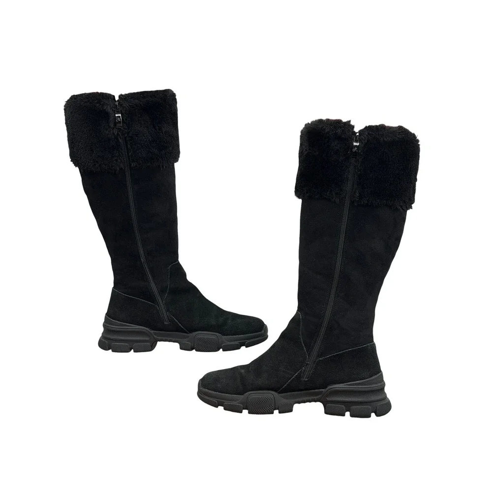 Religious Comfort Stranger Cuff Boot Women SZ 7 Black Waterproof Faux Fur Suede
